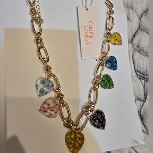 Camila Coelho Gold Necklace with Multicolor Heart Charms